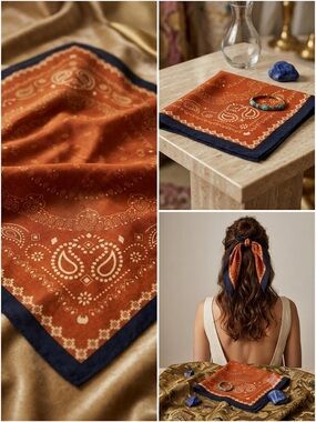 Orange Bandana Classic Paisley Head Scarf Hair Accessory